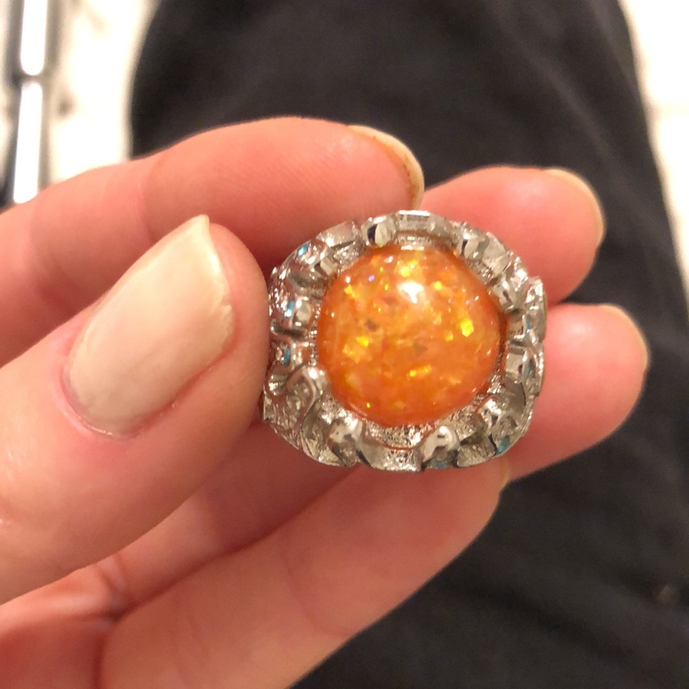 Stunning Orange And Silver Statement Gemstone Ring - image 2